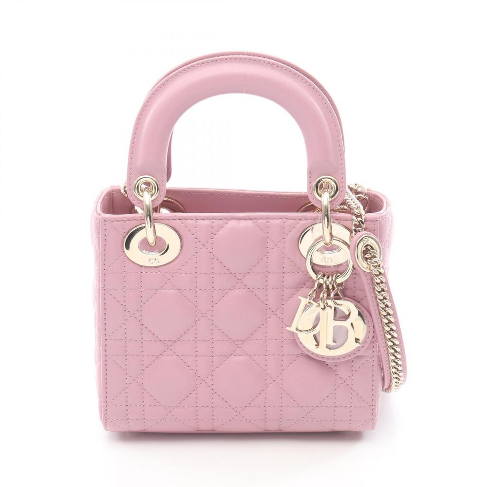 Christian Dior Lady Cannage Handbag Leather Pink